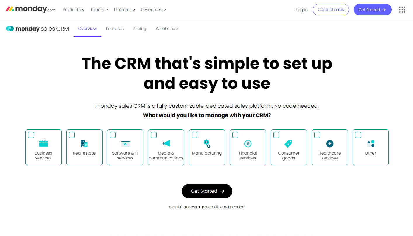 Monday CRM screenshot